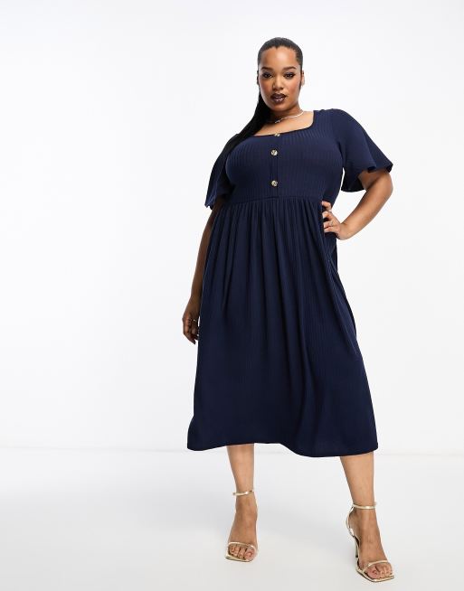 Yours - Midi jurk met engelmouwen in donkerblauw 