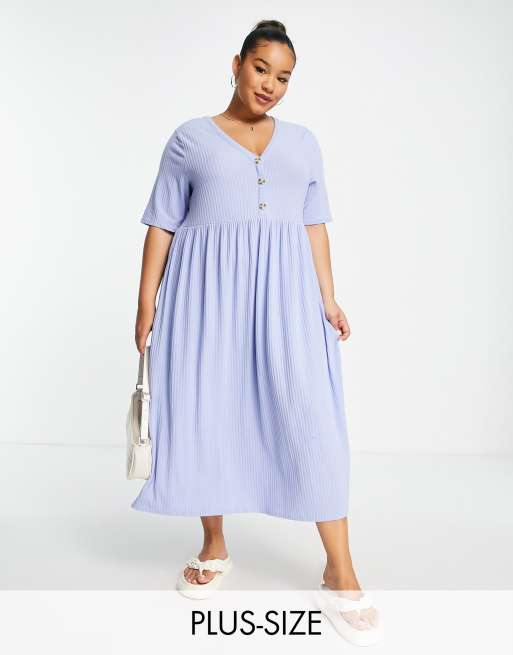 Yours - Midi jurk met peplum en knoopsluiting in blauw