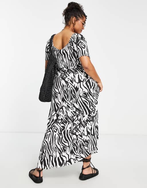 Yours - Midi jurk met vierkante hals en zebraprint in zwart, 2 van 4