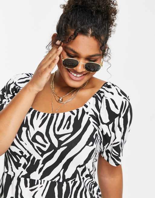 Yours - Midi jurk met vierkante hals en zebraprint in zwart, 3 van 4