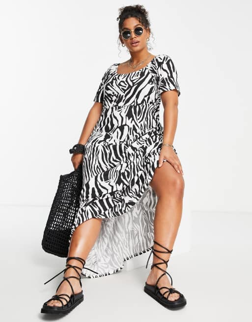 Yours - Midi jurk met vierkante hals en zebraprint in zwart, 4 van 4