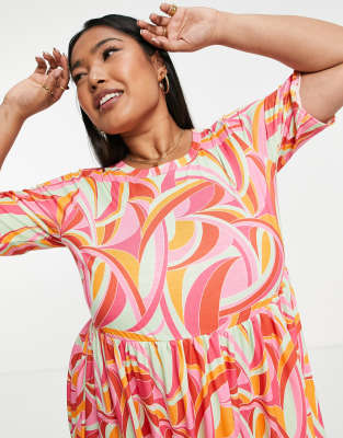 Yours midi t-shirt dress in abstract summer print | ASOS