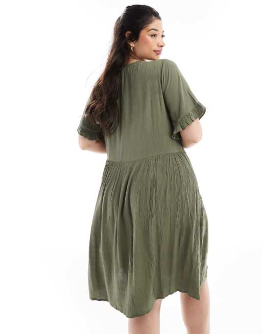Yours – Midikleid in Khaki mit Frontschnürung, 4 von 4