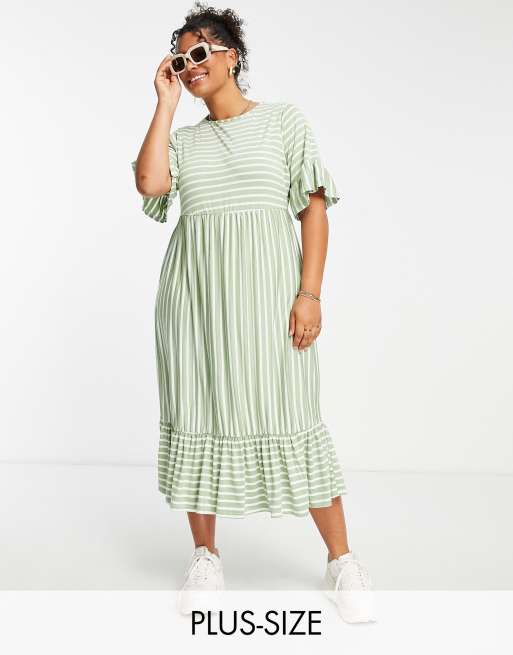 Yours – Midikleid mit Streifen in Salbeigrün