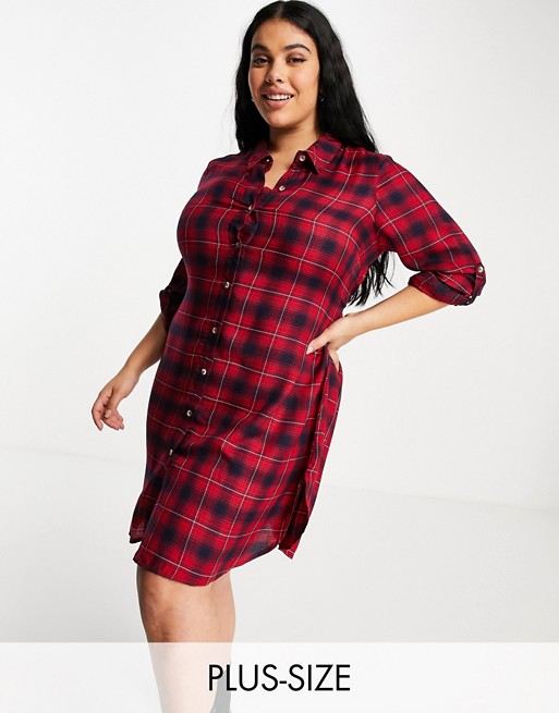 Yours Exclusive mini shirt dress in red check