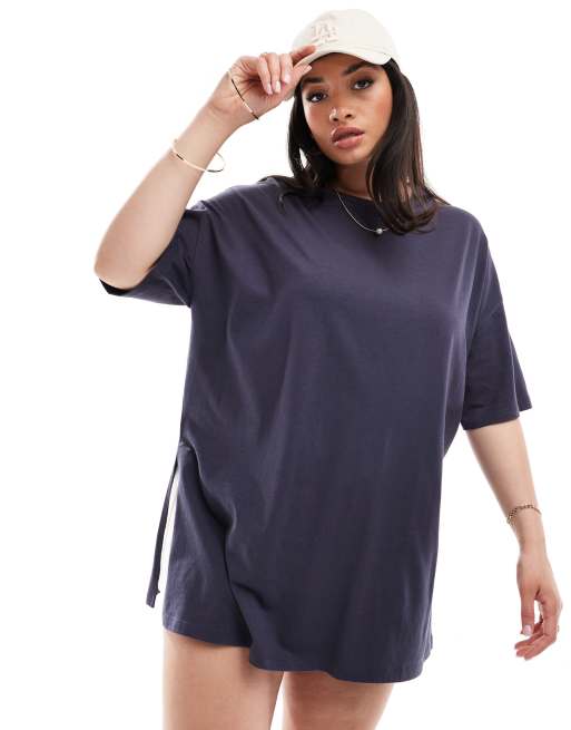 Yours – Mörkgrå t-shirt i lång modell 