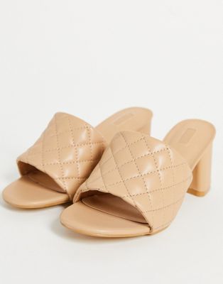 Yours Wide Fit quilted heeled mules in beige - ASOS Price Checker