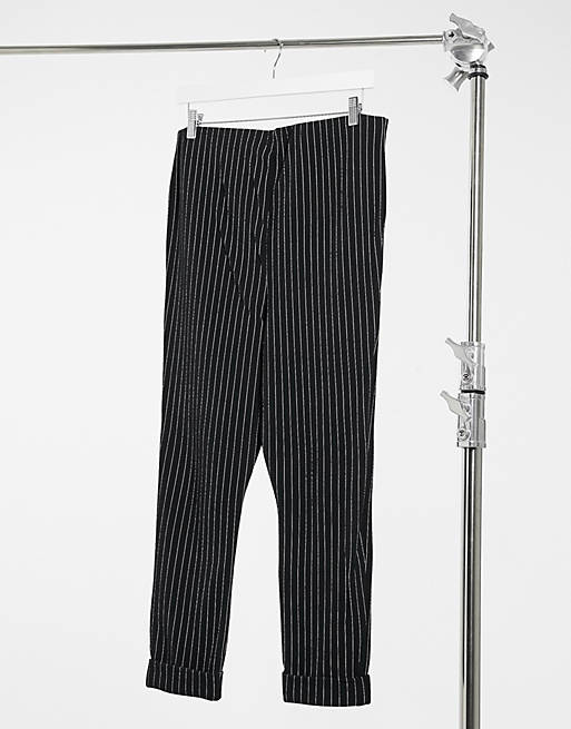 interval Stoop Bred vifte Yours - Nålestribede bukser med opslag i sort | ASOS