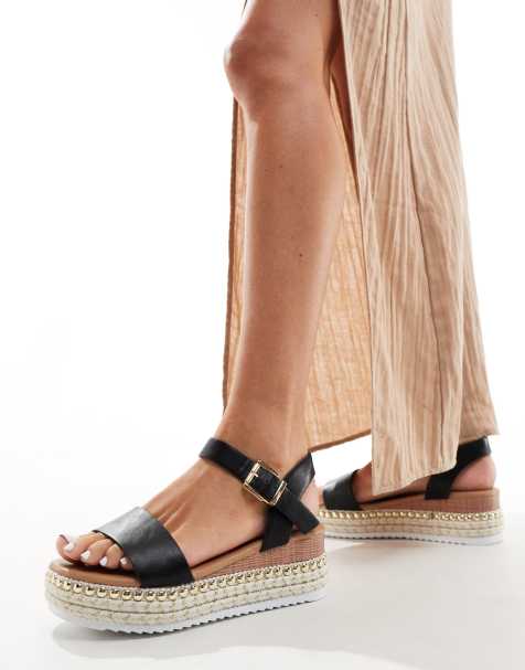 Yours – Naturfärgade grova sandaler med svarta remmar - view 1
