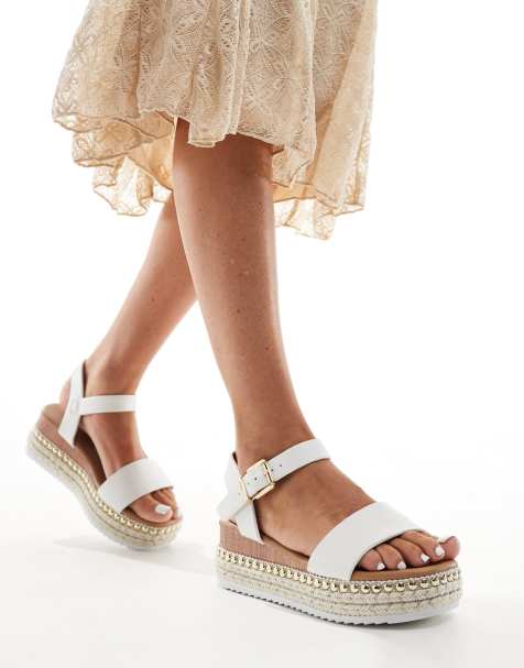Yours – Naturfärgade grova sandaler med vit rem - view 1