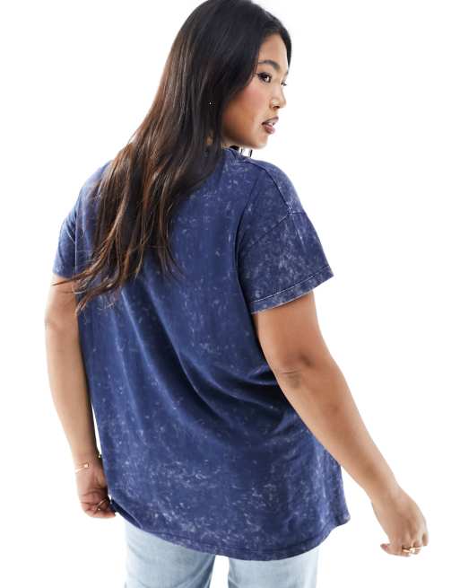 Yours – Niebieski T-shirt oversize z efektem sprania i napisem „Boston“, 4 z 4