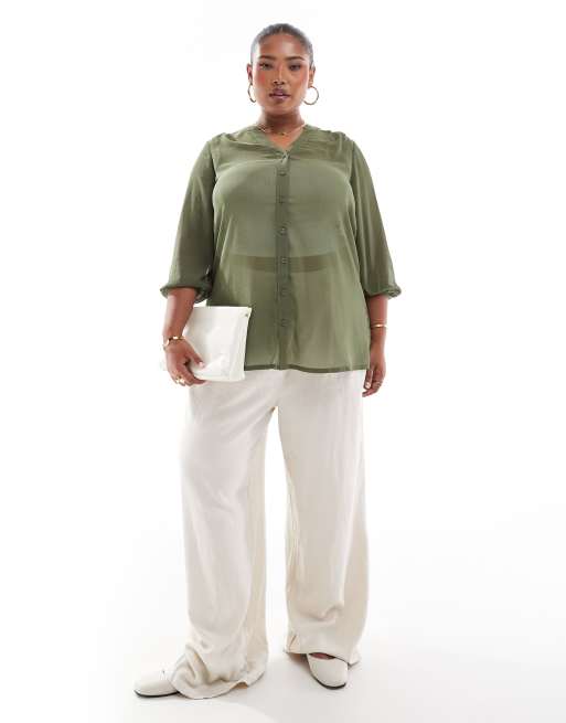 SHEER CHECK TUCK WAIST BLOUSE　CLANE SHEER CHECK TUCK WAIST BLOUSE(1 IVORY): CLANE: WOMENS