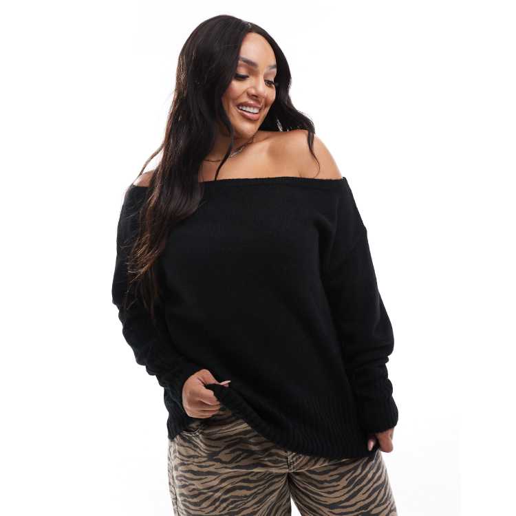 Yours off shoulder bardot jumper in black ASOS
