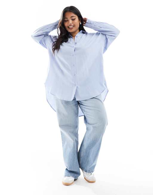 Yours - Overhemd met lange pasvorm in blauw