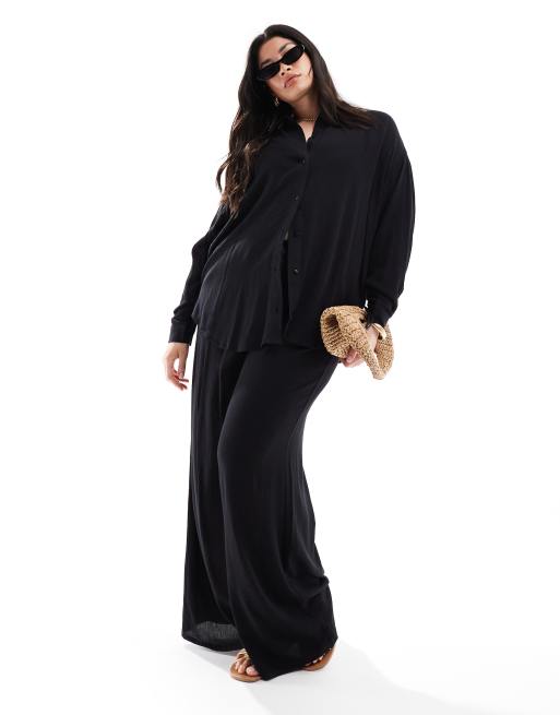 Yours – Oversize-Hemdbluse in Schwarz mit Knitterstruktur, Kombiteil, 2 von 4