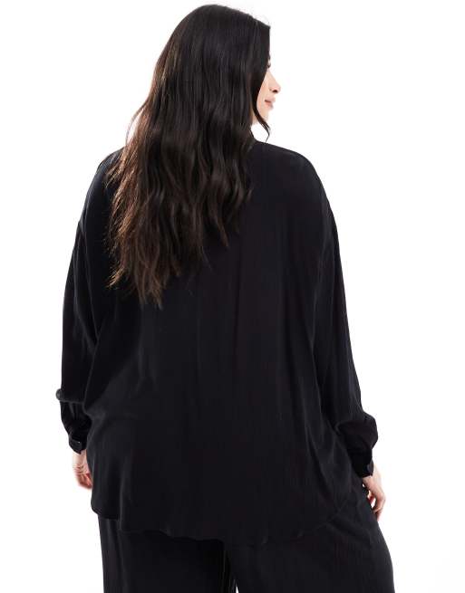 Yours – Oversize-Hemdbluse in Schwarz mit Knitterstruktur, Kombiteil, 4 von 4