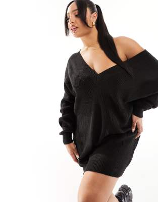 Yours - Oversize-Pullover in Schwarz mit V-Ausschnitt