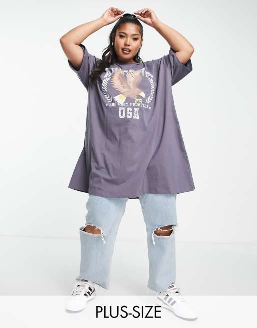 Yours – Oversize-T-Shirt in Grau mit Adler-Grafik