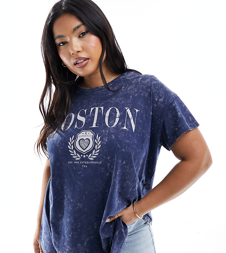 Yours oversized acid wash boston t-shirt in blue