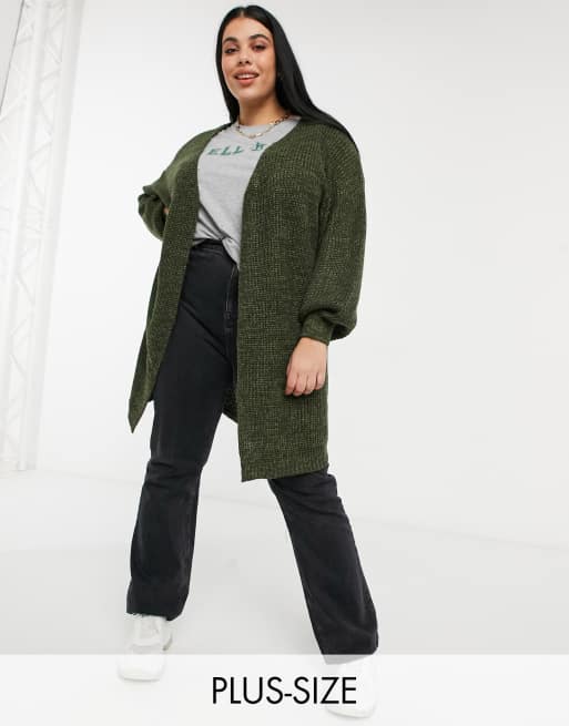 Yours oversized balloon sleeve cardigan in khaki | ASOS