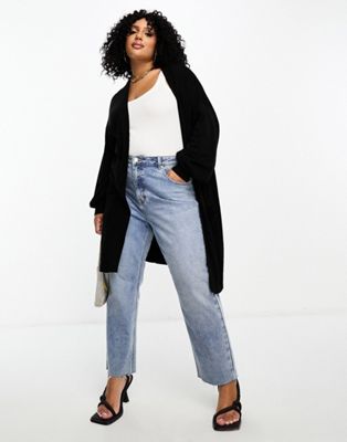 Yours oversized cardigan with balloon sleeves in black
