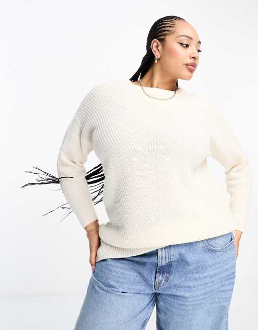 Yours oversized crew neck jumper in cream