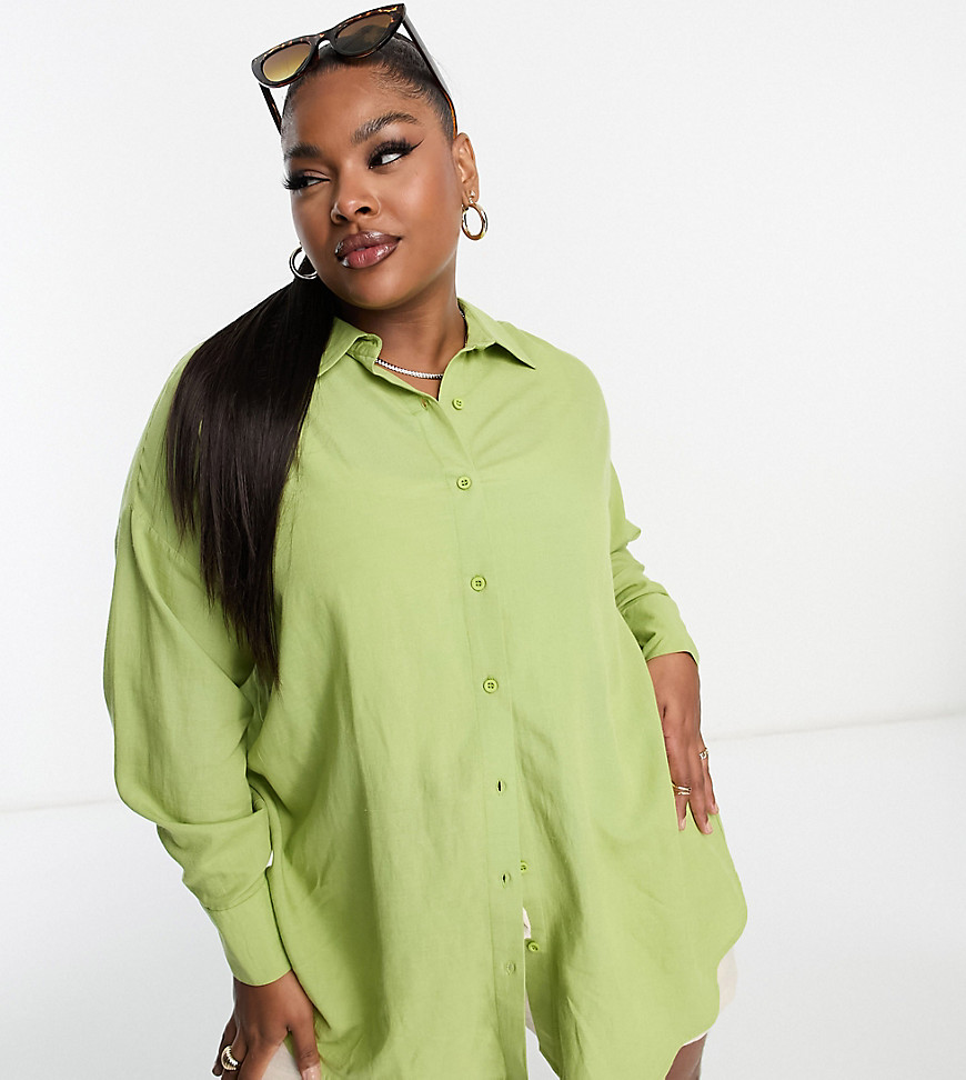 Tops by Yours Do the smart thing Spread collar Button placket Buttoned cuffs Oversized fit