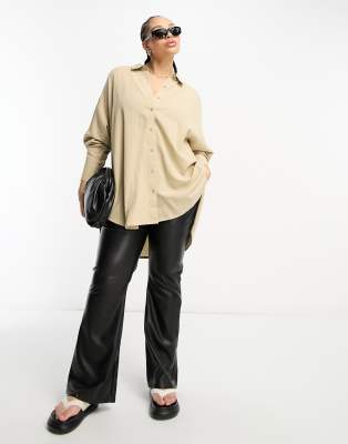 Yours oversized linen look shirt in stone-Neutral