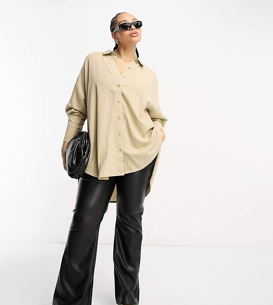 Yours oversized linen look shirt in stone-Neutral