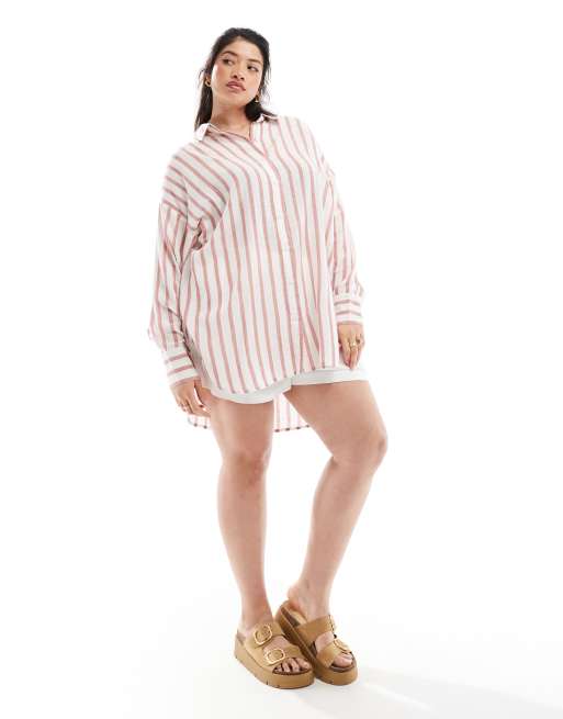 Yours oversized  linen shirt in rust stripe , 2 of 4