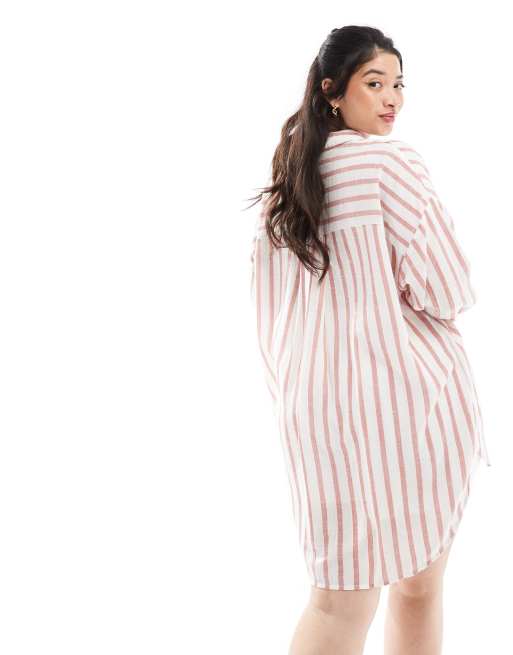 Yours oversized  linen shirt in rust stripe , 3 of 4