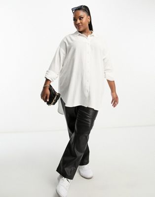 Yours oversized linen look shirt in white