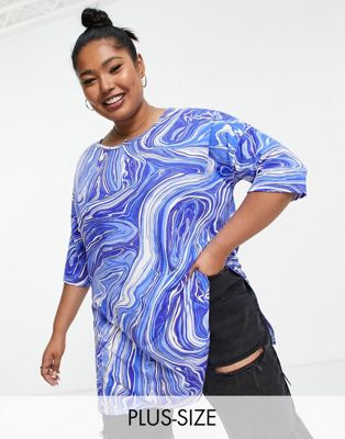 Yours oversized marble print t-shirt in blue