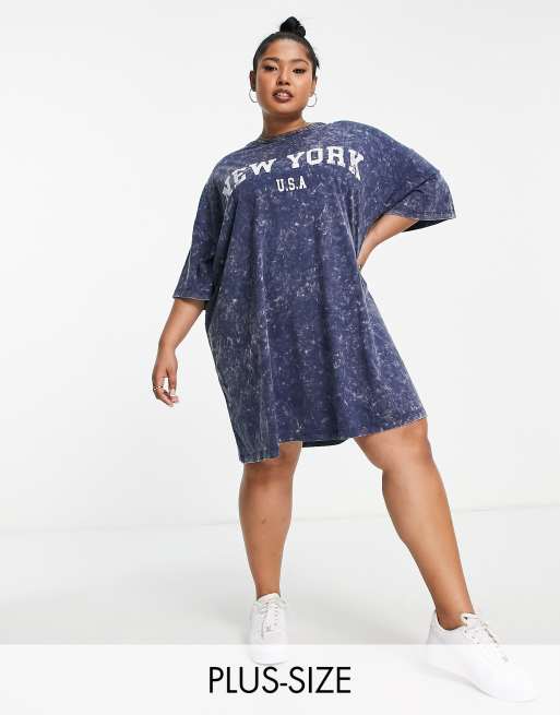 Plus Size Grey Eagle Print Oversized Tunic T-Shirt Dress