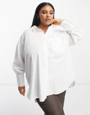 Yours oversized poplin deep cuff shirt in white