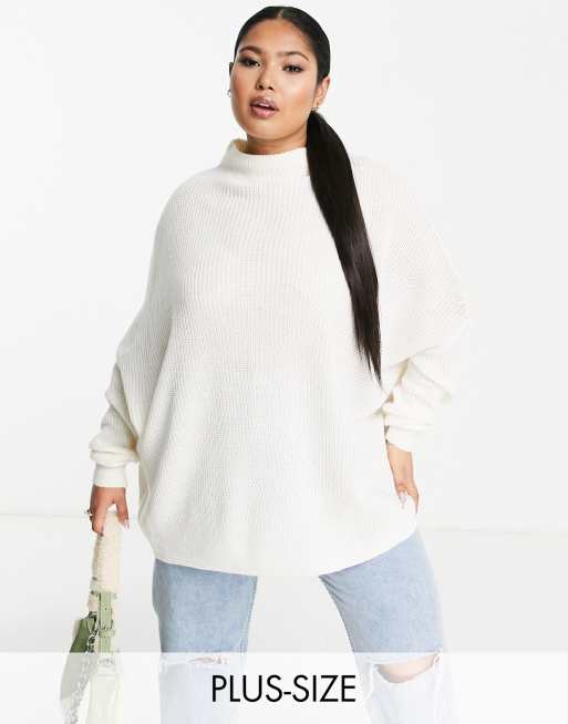 White oversized roll store neck jumper