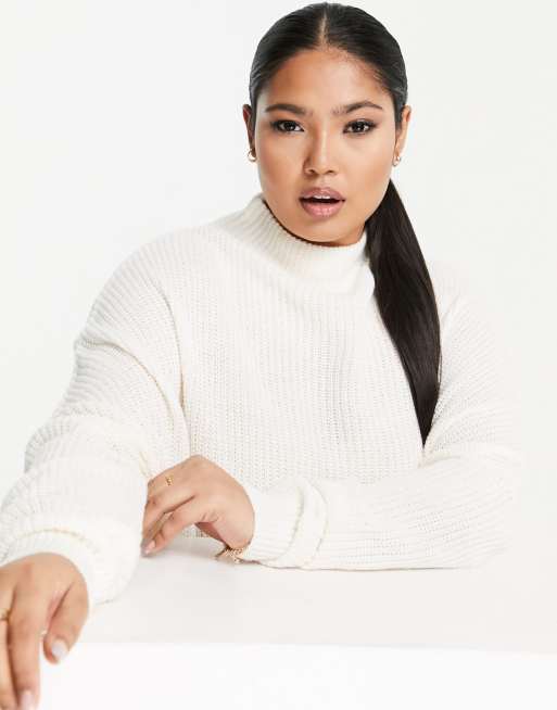 White oversized shop roll neck jumper