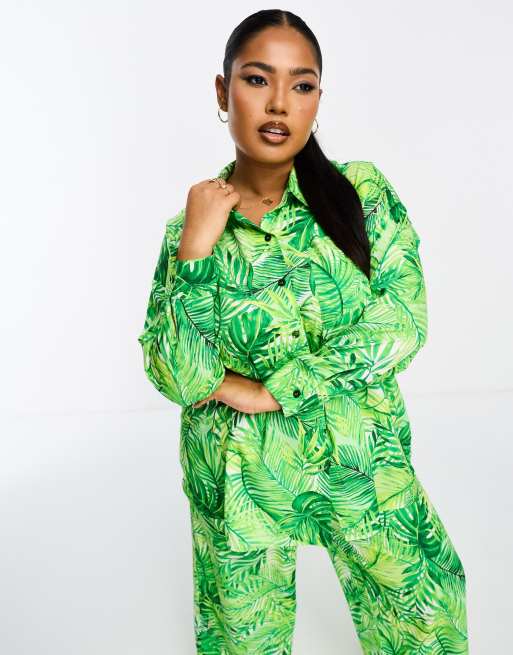 Yours oversized shirt co-ord in tropical print