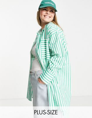 Yours oversized shirt in green stripe