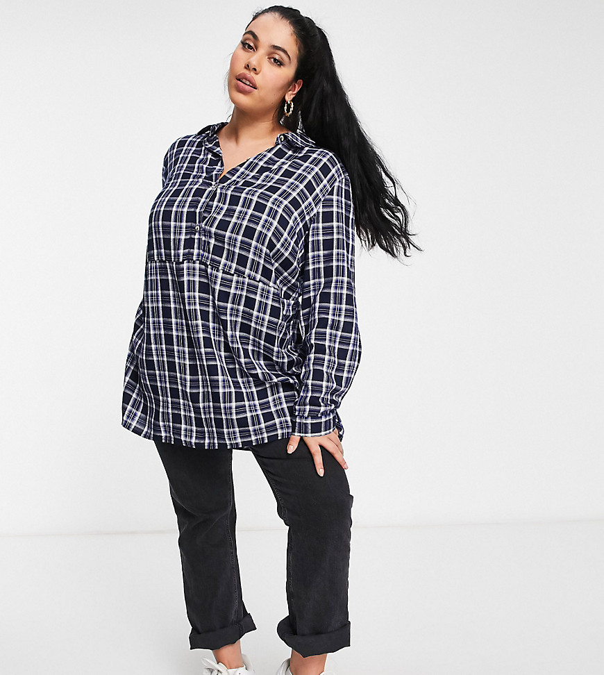 Yours oversized shirt in navy plaid