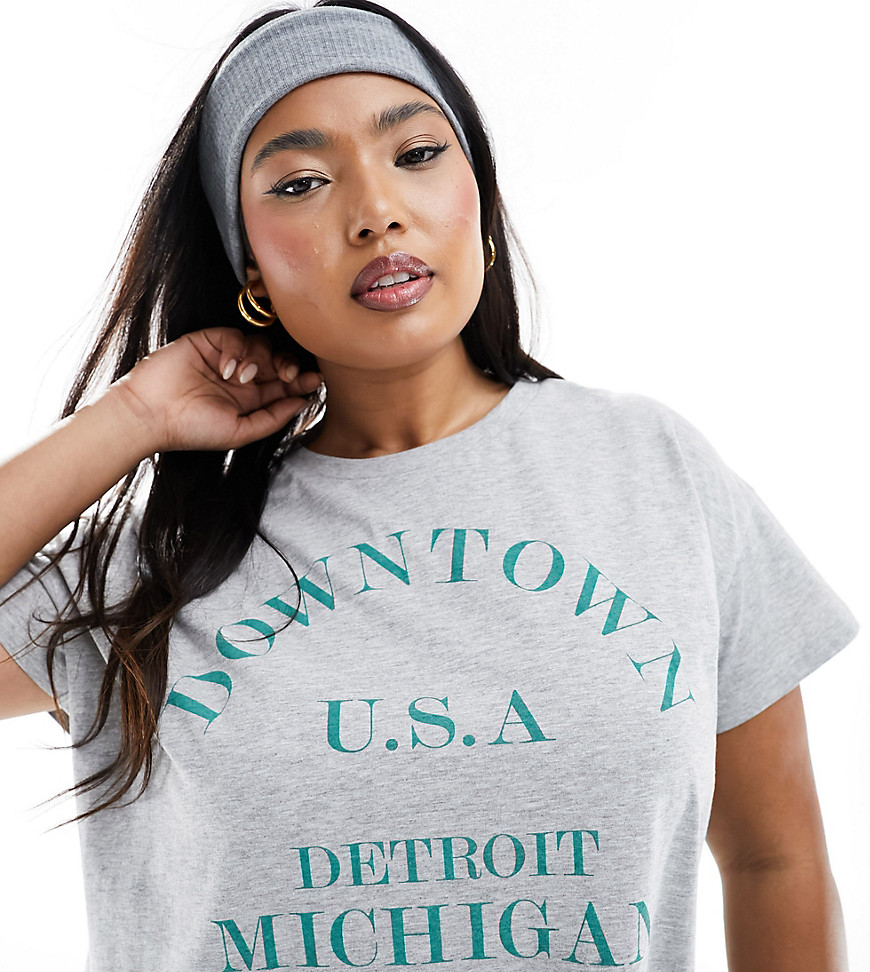 Yours oversized slogan downtown t-shirt in grey
