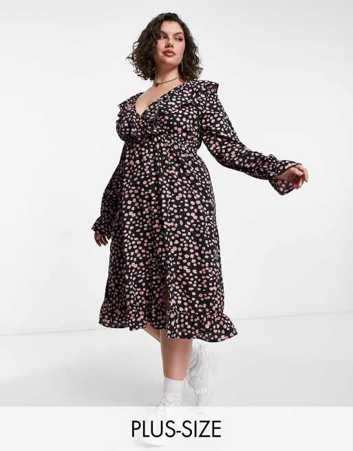 Yours - Overslagjurk in zwart met roze dalmatiërprint