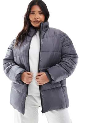 padded jacket with dip hem in gray-Black