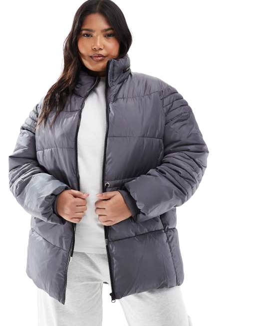 Yours padded jacket with dip hem in gray