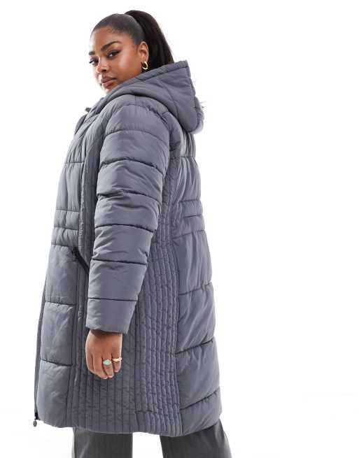 Yours Padded Jacket with Seam Detail in Gray