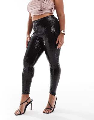 Yours - Pailletten-Leggings in Schwarz