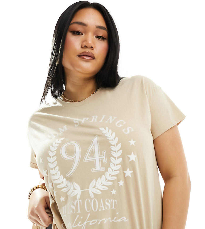 Yours palm spring t-shirt in beige-Neutral