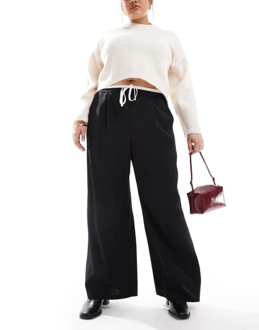 Yours - Pantalon ample avec cordon de serrage contrastant à la taille - Noir, 4 de 5