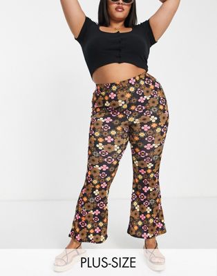 Yours flare trouser in brown retro floral - ASOS Price Checker
