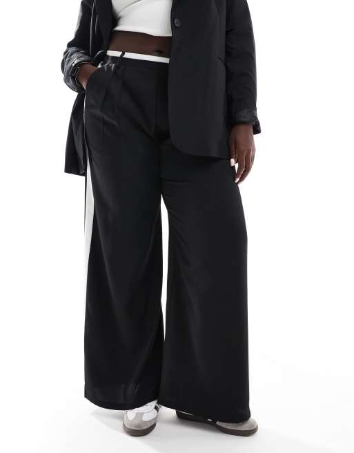 Yours - Pantalon large avec ceinture contrastante et bande sur le côté - Noir, 2 de 5